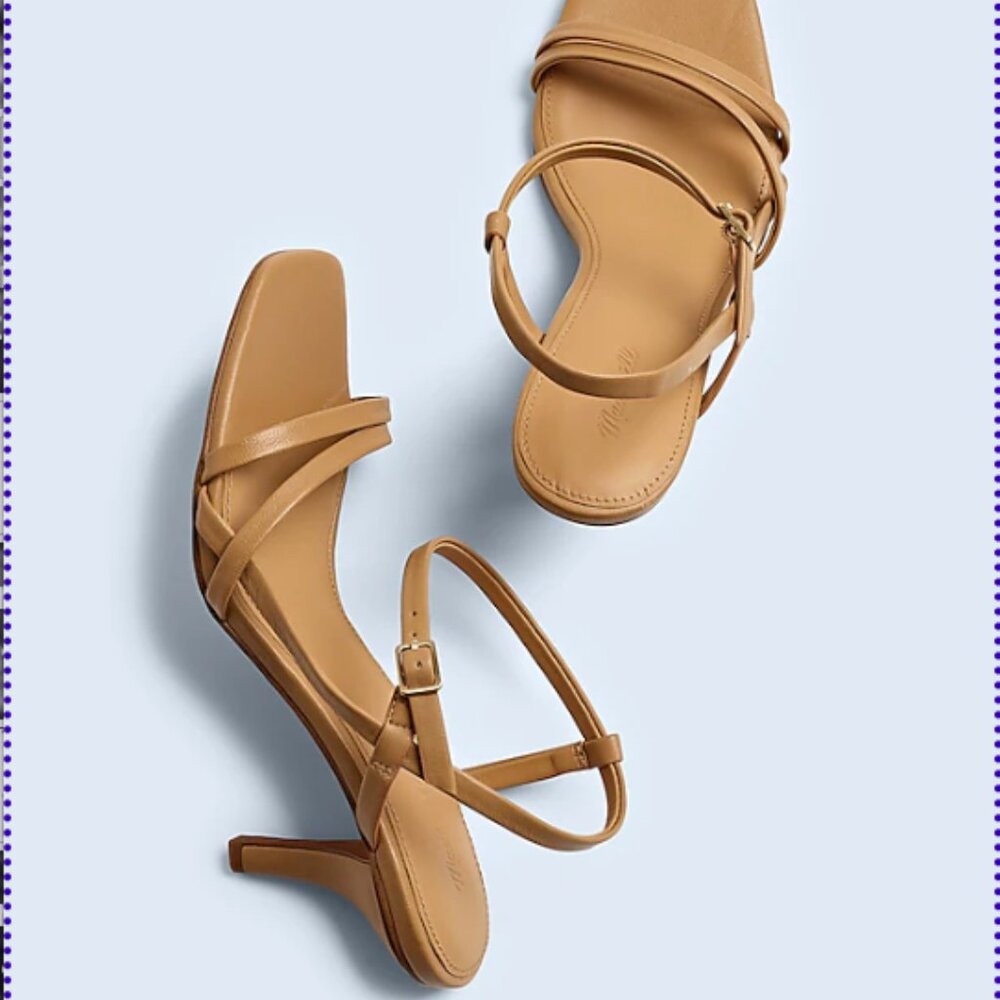 Madewell | NWT Shia Ankel Strap Sandal Heel | sz 8.5 | Amber Brown Nude